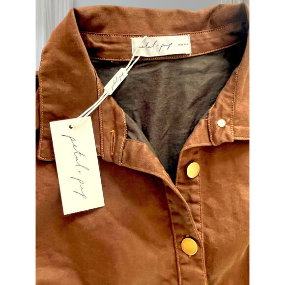 Petal And Pup Phoenix Mini Dress Brown Denim Cinched Long Sleeve Fall Size XL - Picture 7 of 15